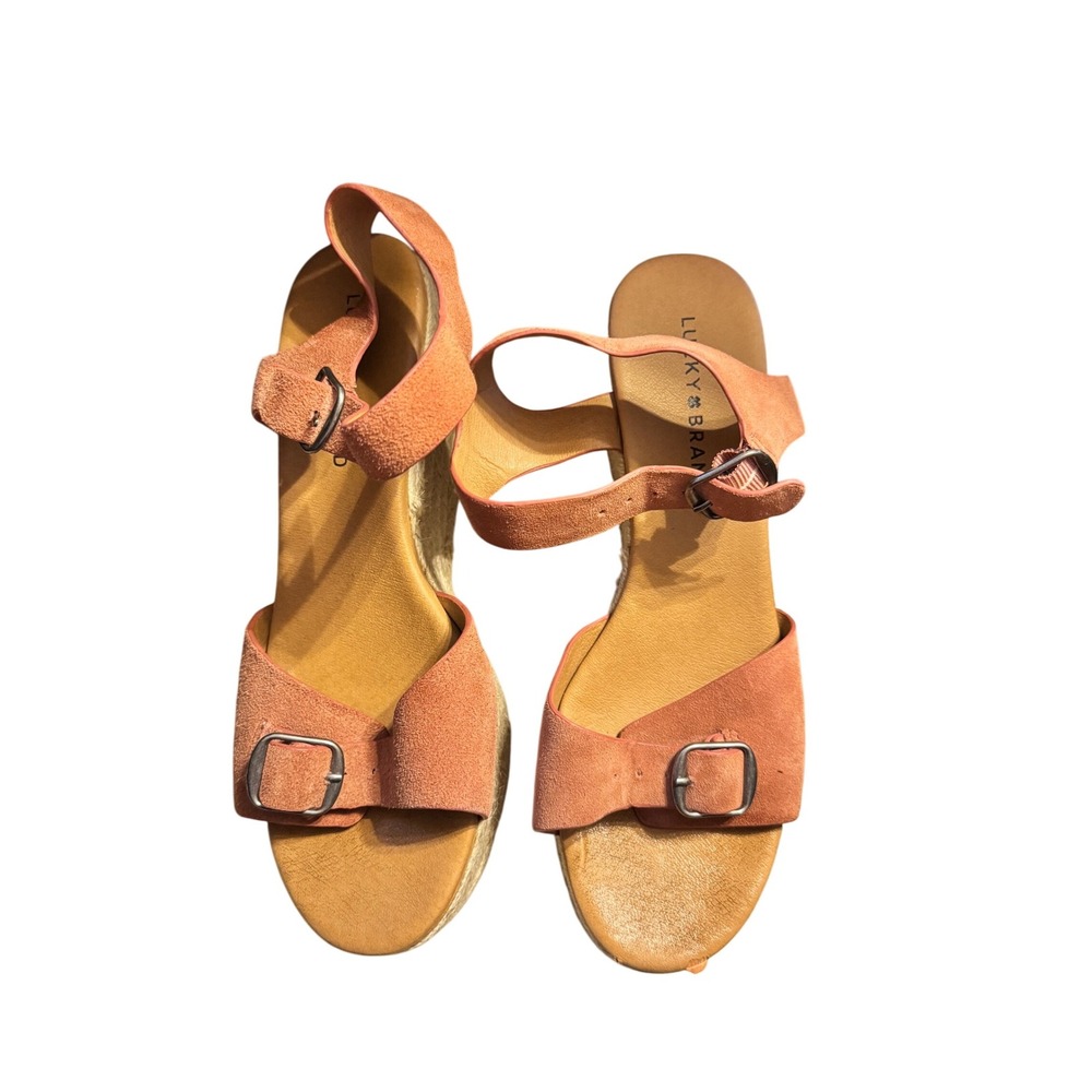 Lucky Brand Women Coral Suede Ankle Strap Espadrille Wedge Sandals Size 9M